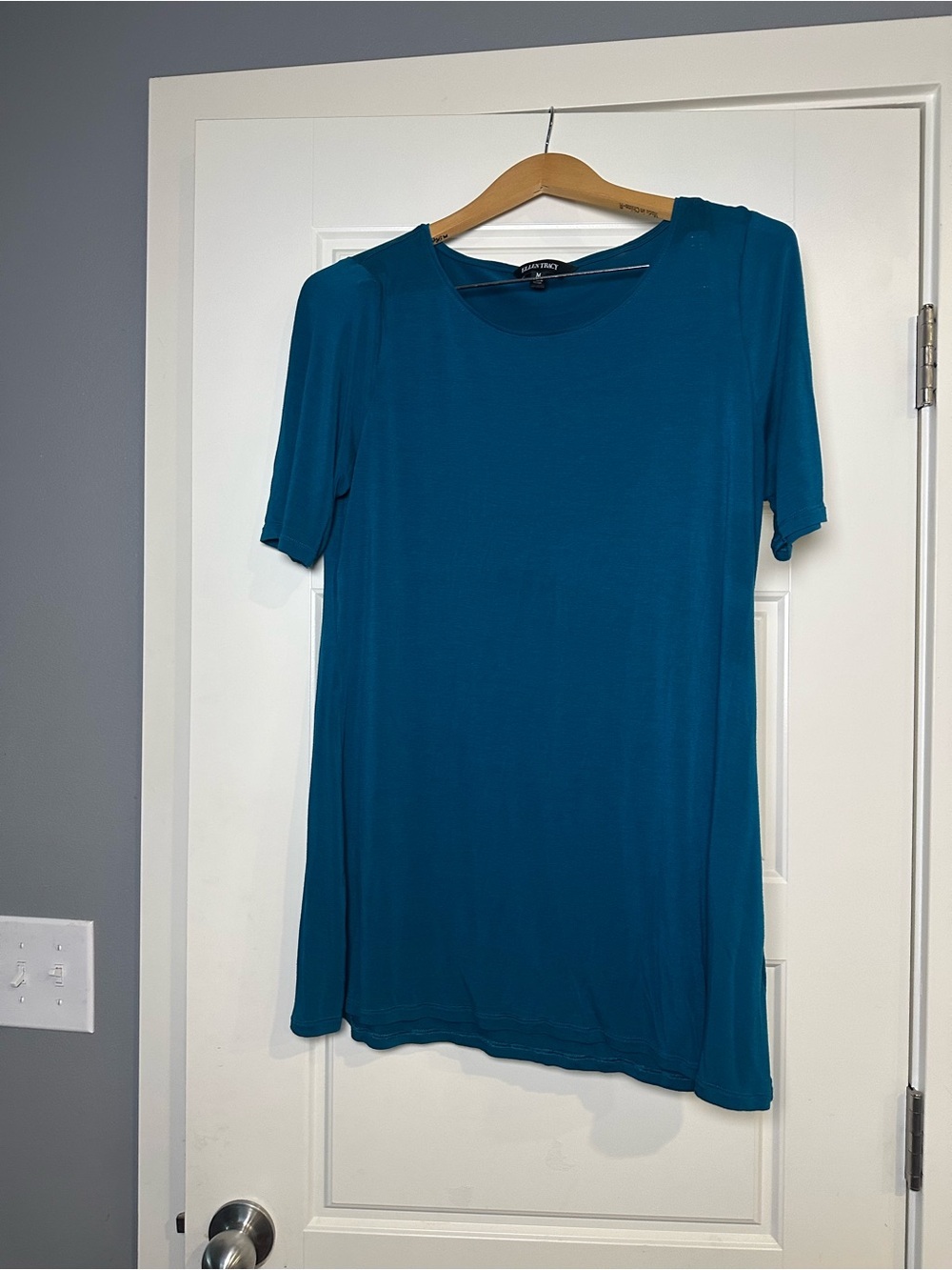 Ellen Tracy Teal Short-Sleeve Crew Neck Tee - Picture 2 of 4